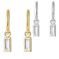Rectangle crystal drop hoops in silver and gold E14