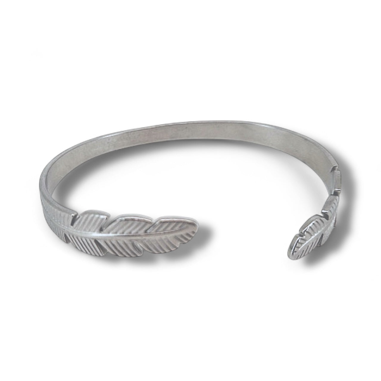 Feather Bangle in Silver or Gold Adjustable Size- Double Feather Design Bracelet Unisex Mens Women’s P69