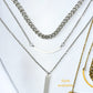 Three layer pendant necklace with Cuban chain with birthstone in silver or gold water resistant P6